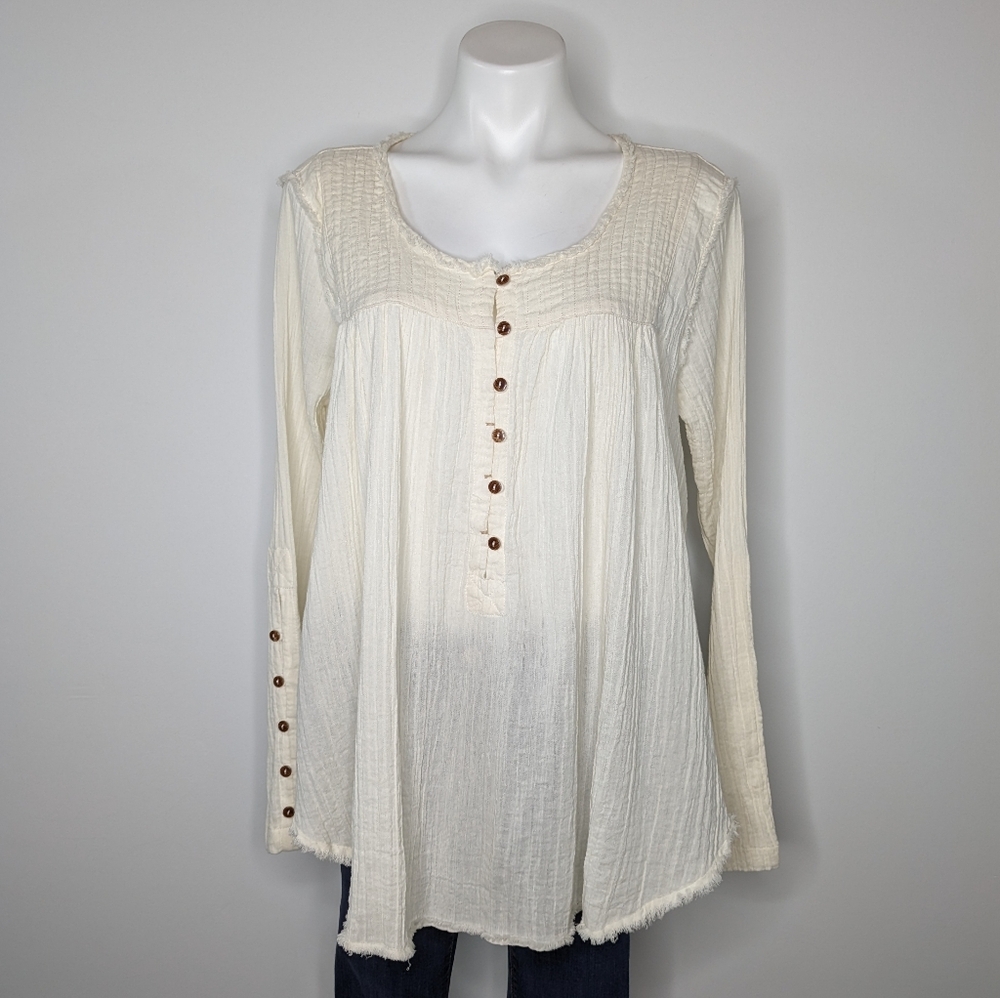 Free People Cream Button-Down peasant boho Blouse